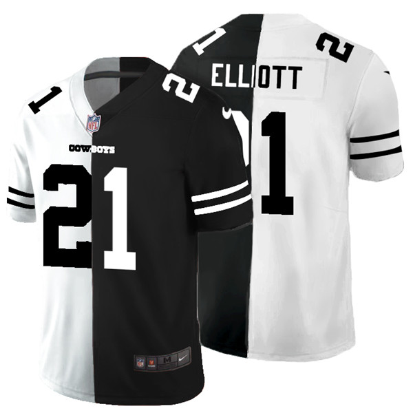 Men's Dallas Cowboys #21 Ezekiel Elliott Black & White Split 2020 Stitched Jersey